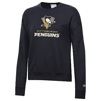 Women's Champion Black Pittsburgh Penguins Wordmark Lockup Powerblend Sweatshirt