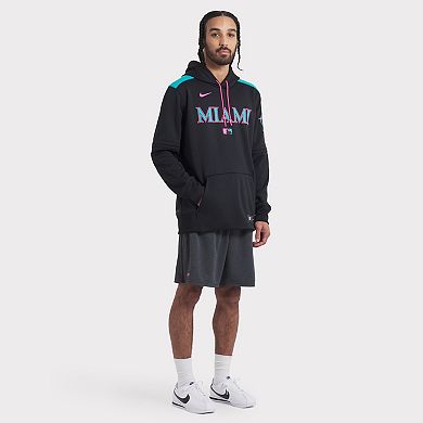 Men's Nike Black Miami Marlins 2025 City Connect Authentic Collection Therma Pullover Hoodie