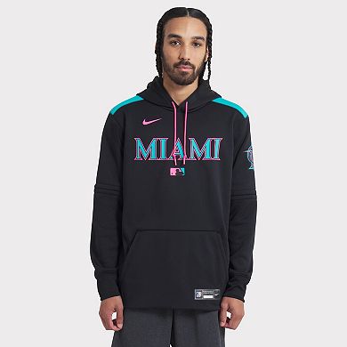Men's Nike Black Miami Marlins 2025 City Connect Authentic Collection Therma Pullover Hoodie