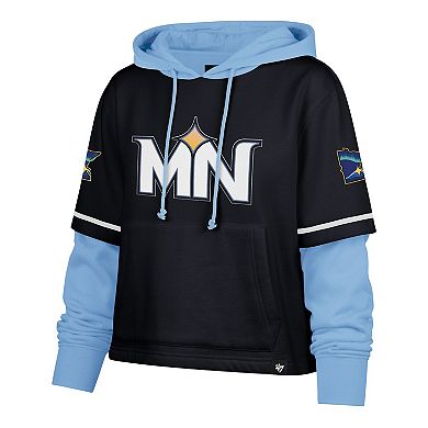Women's '47 Navy Minnesota Twins City Connect Shortstop Cropped Pullover Hoodie