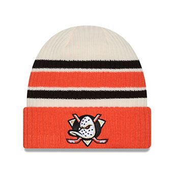 Men's New Era Cream/Orange Anaheim Ducks Vintage Cuffed Knit Hat