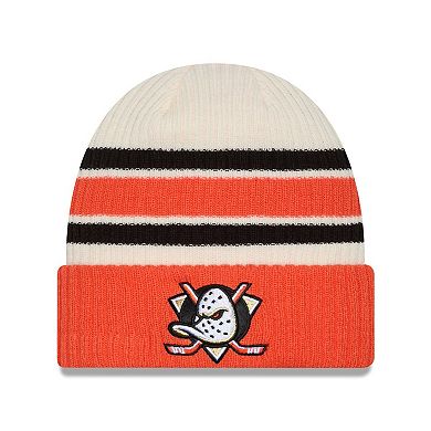 Men's New Era Cream/Orange Anaheim Ducks Vintage Cuffed Knit Hat