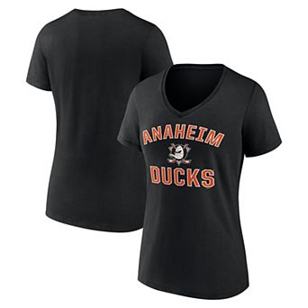 Women's Logo Athletic Black Anaheim Ducks Arch Victory V-Neck T-Shirt
