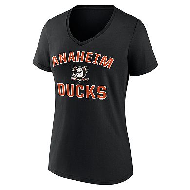 Women's Logo Athletic Black Anaheim Ducks Arch Victory V-Neck T-Shirt