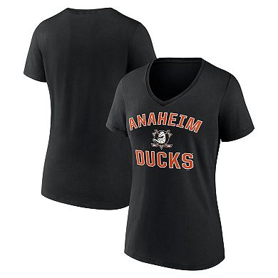 Women's Logo Athletic Black Anaheim Ducks Arch Victory V-Neck T-Shirt