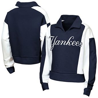 Girls Youth Outerstuff Navy New York Yankees Tech Curve Ball Sweatshirt