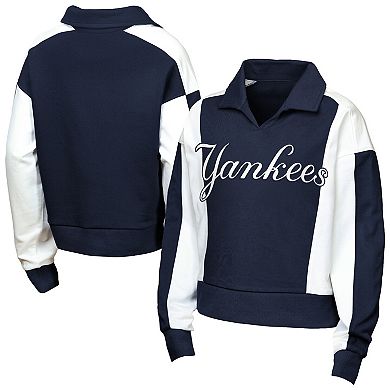 Girls Youth Outerstuff Navy New York Yankees Tech Curve Ball Sweatshirt