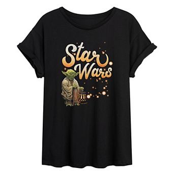 Juniors' Star Wars Yoda Fireflies Oversized Tee