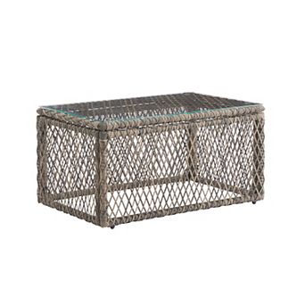 Crosley Granite Bay Wicker Outdoor Coffee Table with Glass Top