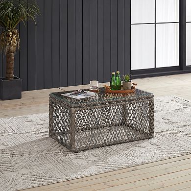Crosley Granite Bay Wicker Outdoor Coffee Table with Glass Top