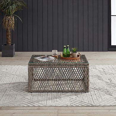 Crosley Granite Bay Wicker Outdoor Coffee Table with Glass Top