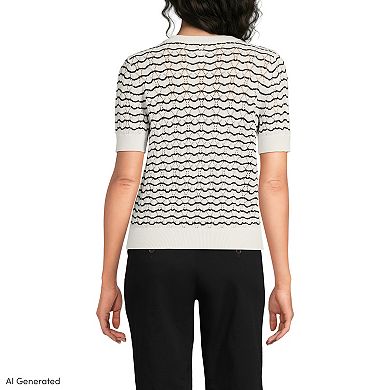 Women's Lands' End Cotton Viscose Short Sleeve Cardigan Sweater