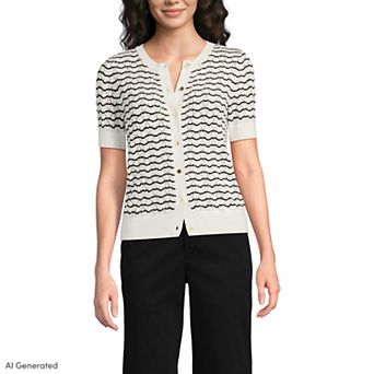 Women's Lands' End Cotton Viscose Short Sleeve Cardigan Sweater