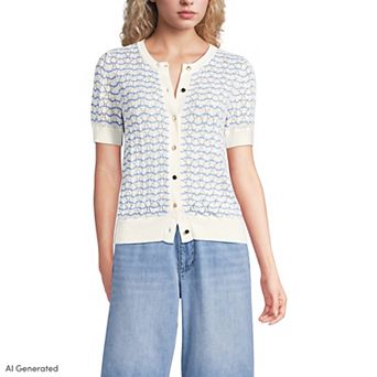 Women's Lands' End Cotton Viscose Short Sleeve Cardigan Sweater