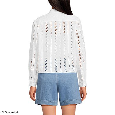 Women's Lands' End Eyelet Cropped Button Front Shirt