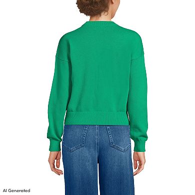 Women's Lands' End Cotton Embellished Cardigan Sweater
