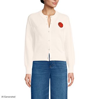 Women's Lands' End Cotton Embellished Cardigan Sweater