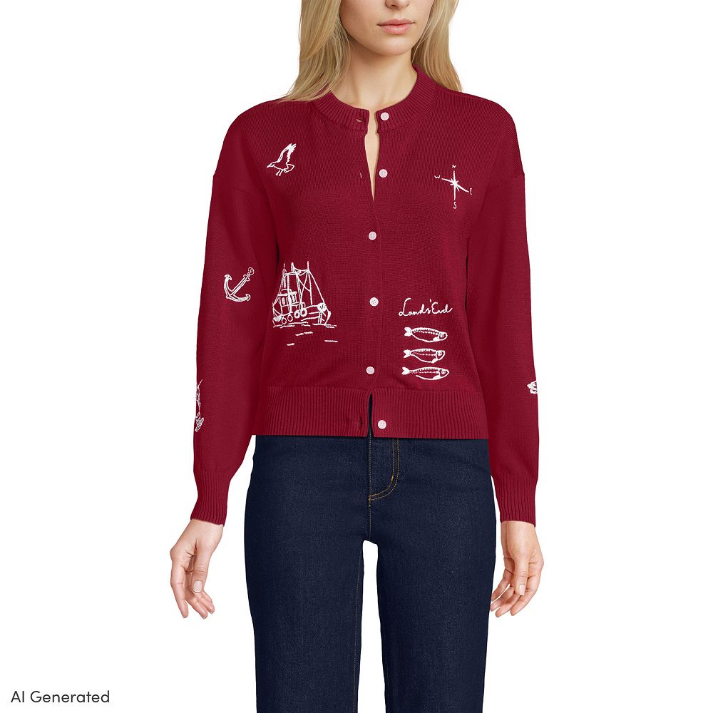 英国製LANDS’ END コットンニット L ラベンダー#767 Women's Lands' End Cotton Embellished Cardigan Sweater