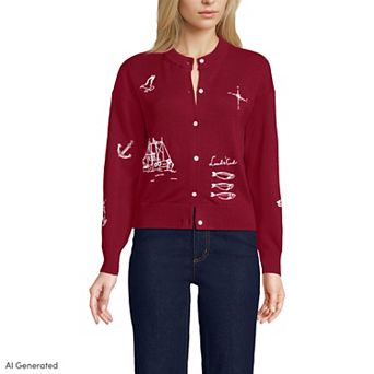 Women's Lands' End Cotton Embellished Cardigan Sweater