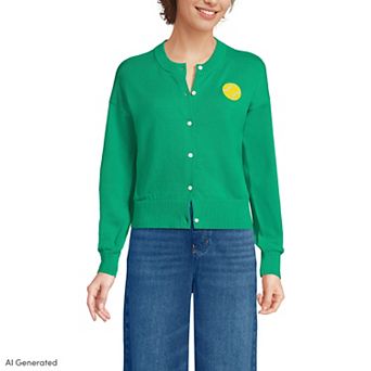 Women's Lands' End Cotton Embellished Cardigan Sweater