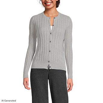 Women's Lands' End Cotton Pointelle Modern Cardigan Sweater