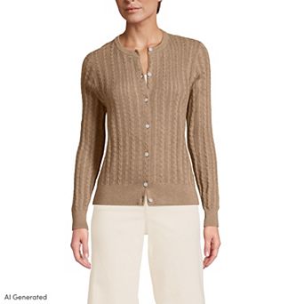 Women's Lands' End Cotton Pointelle Modern Cardigan Sweater