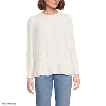 Women's Lands' End Crepe Pintuck Peplum Top