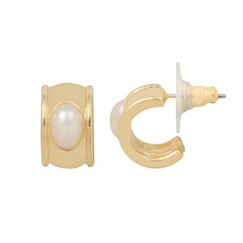 LC Lauren Conrad Gold Tone Cushioned Simulated Pearl Hoop Earrings