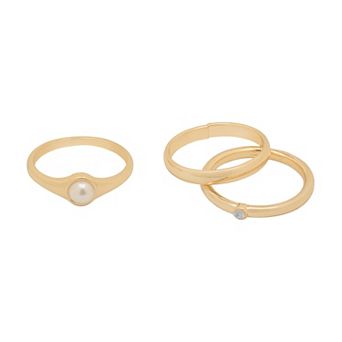 LC Lauren Conrad 3 pc Gold Tone Cushion Simulated Pearl Lux Ring Set