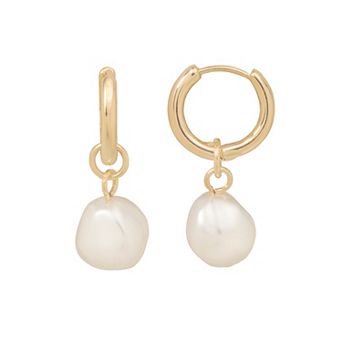 LC Lauren Conrad Gold Tone Simulated Pearl Drop Hoop Earrings