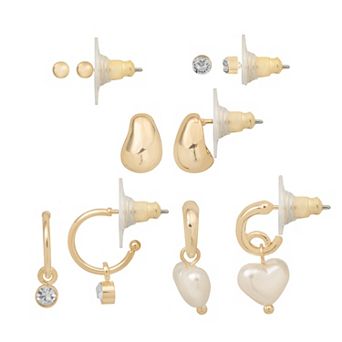 LC Lauren Conrad Gold Tone Heart 5-Pair Earring Set
