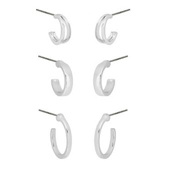LC Lauren Conrad Silver Tone 3-Pair Small Hoop Earring Set