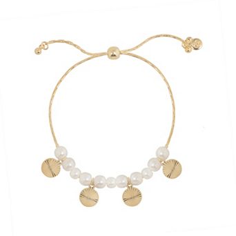 LC Lauren Conrad Gold Tone Simulated Pearl Pull-Tie Bracelet
