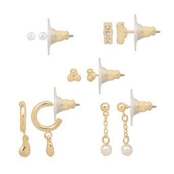 LC Lauren Conrad Simulated Pearl & Sparkle 5-Pair Earring Set