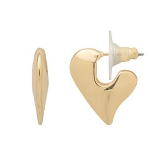 LC Lauren Conrad Gold Tone Puff Heart Hoop Earrings