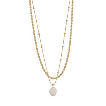 LC Lauren Conrad Gold Tone Layered Chain Soft Simulated Pearl Pendant Necklace