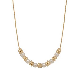 LC Lauren Conrad Gold Tone Adjustable Simulated Pearl & Organic Beads Necklace
