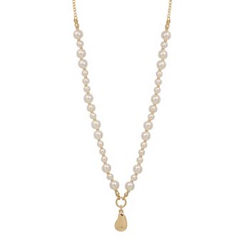 LC Lauren Conrad Gold Tone Modern Simulated Pearl & Teardrop Pendant Necklace