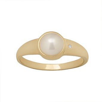 LC Lauren Conrad Gold Tone Cushion Simulated Pearl Lux Single Ring