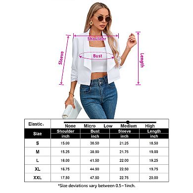 Women’s Blazer Cropped Casual Lapel 3/4 Sleeves Lightweight Open Front Jacket