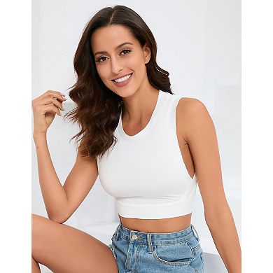 Women’s Crop Shirt Top Crew Neck Sleeveless Casual Basic Cropped Top