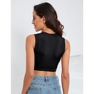 Women’s Crop Shirt Top Crew Neck Sleeveless Casual Basic Cropped Top