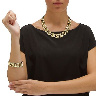 Curb-Link Necklace, Bracelet and Drop Earrings Set in Yellow Goldtone