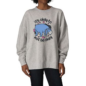 Women's Disney's Winnie The Pooh Eeyore It's Okay To Not Be Okay Oversized Fleece Crew Sweatshirt