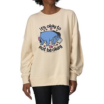 Women's Disney's Winnie The Pooh Eeyore It's Okay To Not Be Okay Oversized Fleece Crew Sweatshirt