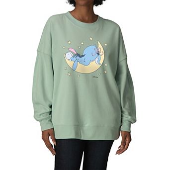 Women's Disney's Winnie The Pooh Eeyore Moon & Stars Oversized Fleece Crew Sweatshirt
