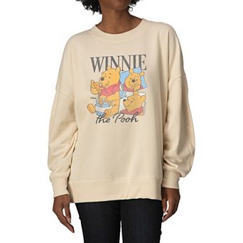 Women's Disney's Winnie The Pooh Bootleg Distressed Oversized Fleece Crew Sweatshirt