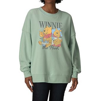 Women's Disney's Winnie The Pooh Bootleg Distressed Oversized Fleece Crew Sweatshirt