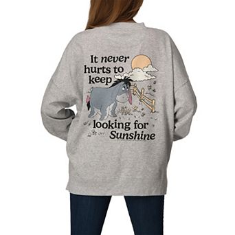 Women's Disney's Winnie The Pooh Eeyore Looking for Sunshine Distressed Oversized Fleece Crew Sweatshirt