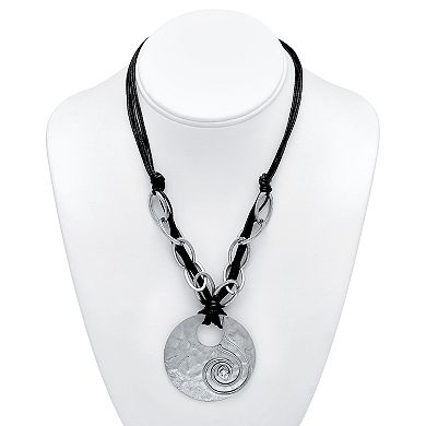 Silvertone Antiqued Round Crystal Drop Necklace and Drop Earring Set